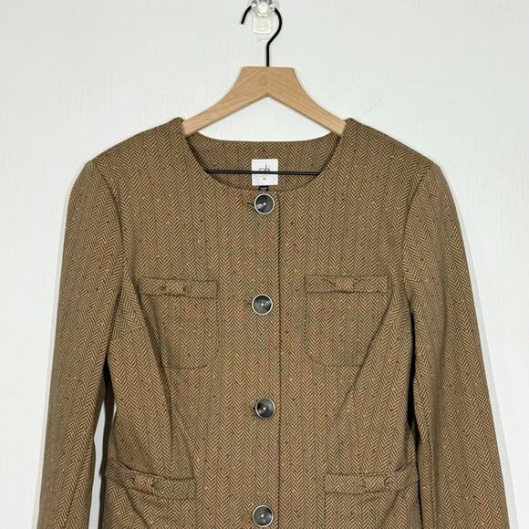 CAbi Penny Blazer Womens Size Medium Brown Herringbone Fleck Button Front Jacket - Picture 4 of 11